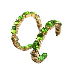 Pierced Earrings Hoop Green Rhinestones Inside Out Gold Tone Drop SKU 2770